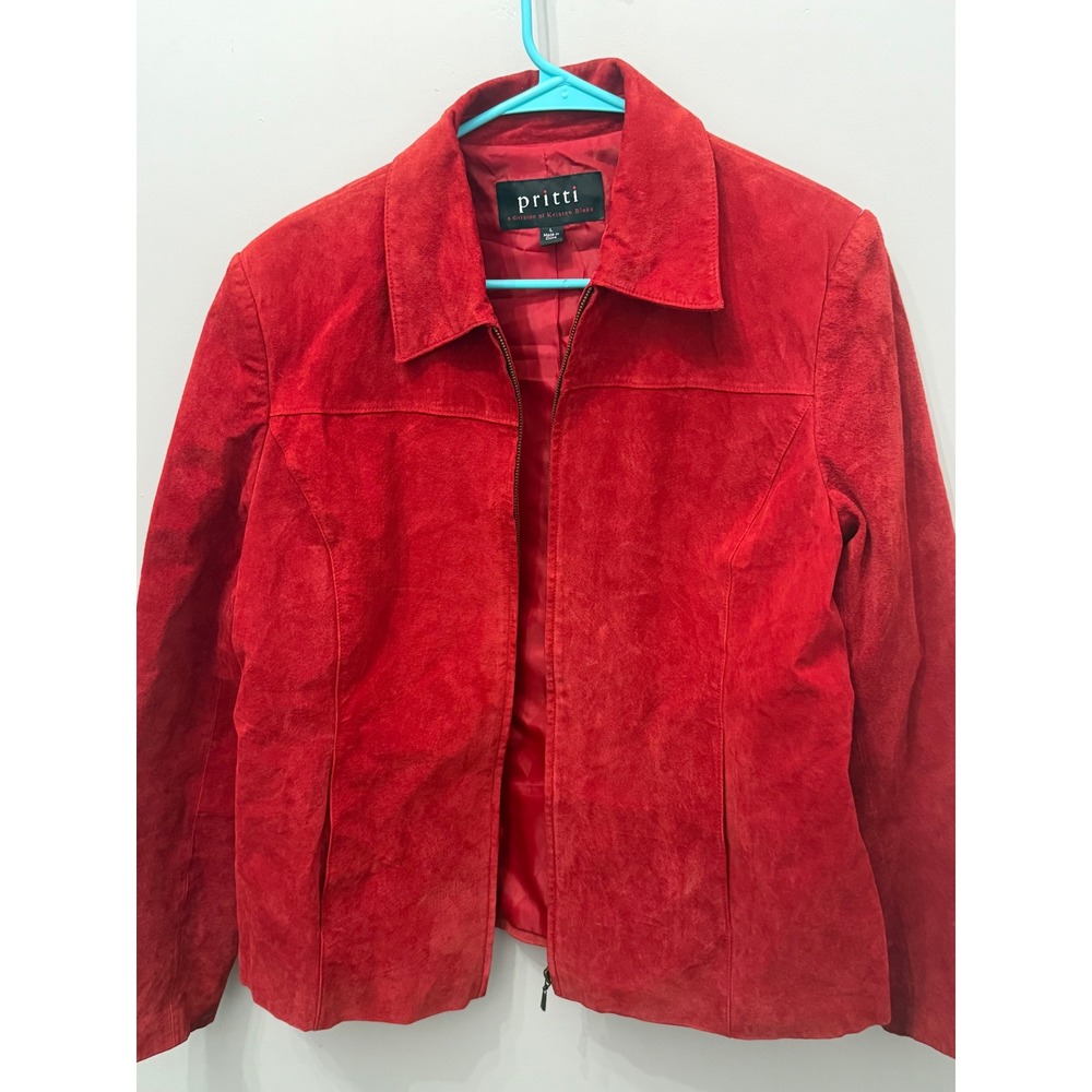 Pritti Kristen Blake Women's Size L Red Genuine Suede Leather Zip Up Jacket